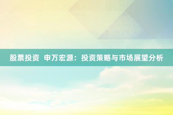 股票投资  申万宏源：投资策略与市场展望分析