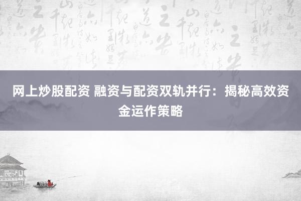 网上炒股配资 融资与配资双轨并行：揭秘高效资金运作策略