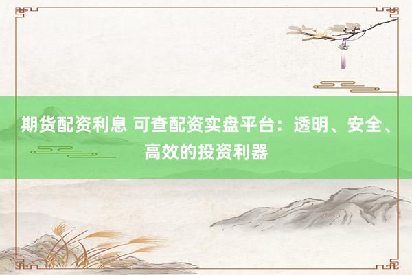 期货配资利息 可查配资实盘平台：透明、安全、高效的投资利器
