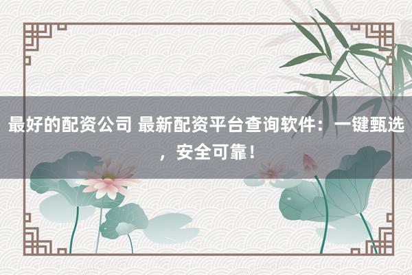 最好的配资公司 最新配资平台查询软件：一键甄选，安全可靠！
