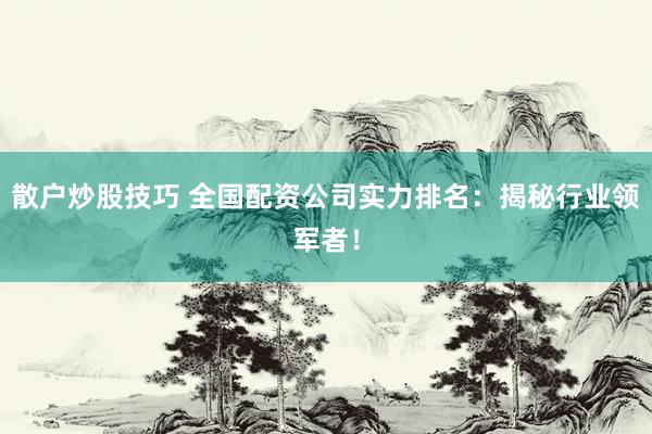 散户炒股技巧 全国配资公司实力排名：揭秘行业领军者！