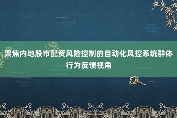 聚焦内地股市配资风险控制的自动化风控系统群体行为反馈视角