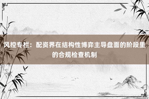 风控专栏：配资界在结构性博弈主导盘面的阶段里的合规检查机制