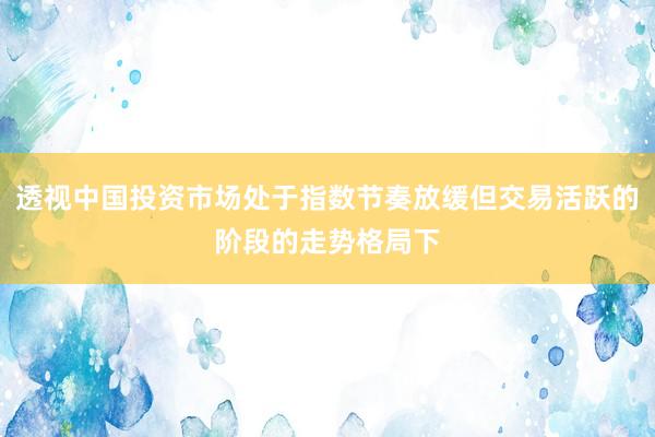 透视中国投资市场处于指数节奏放缓但交易活跃的阶段的走势格局下